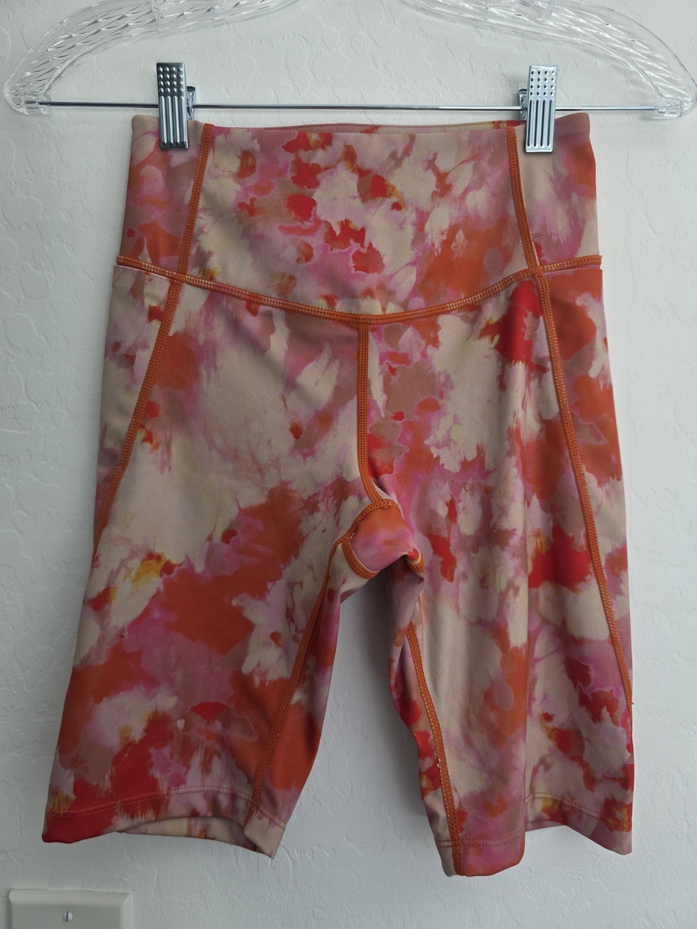 Zella Pink & Orange Watercolor Print High-Rise Bike Shorts